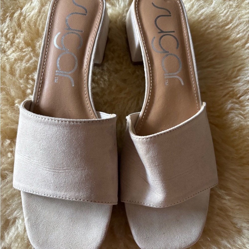 Sugar Blush Suede Block Heel Slide Sandals